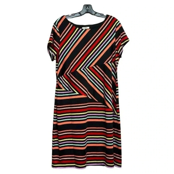 Cato Women's L Striped Knee Length Dress Multicolor Short Sleeve Scoop Neck - Picture 1 of 4